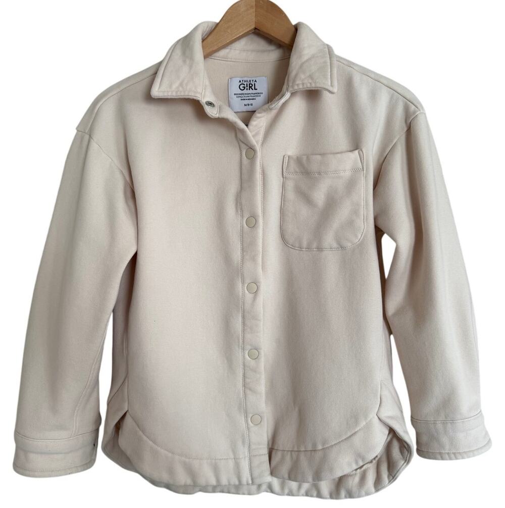 Athleta Girl Cream Fleece Lined Snap Button Down Shacket Medium Athleisure Basic